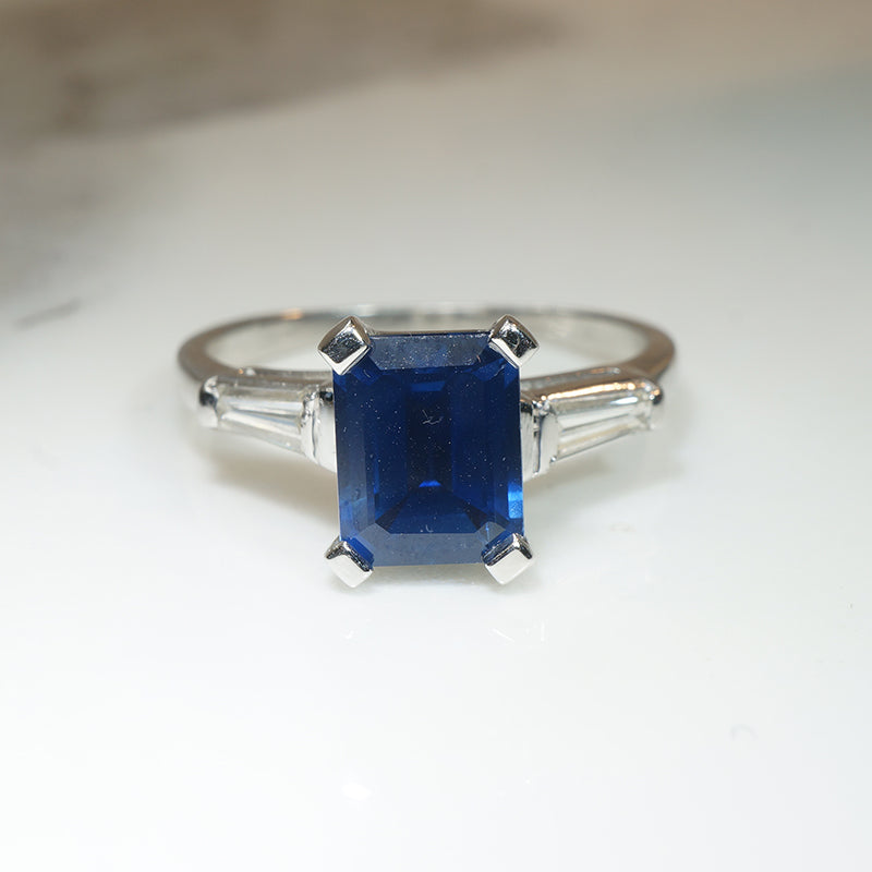 Sapphire and Diamond Platinum Engagement Ring and Band