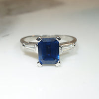 Sapphire and Diamond Platinum Engagement Ring and Band