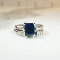 Sapphire and Diamond Platinum Engagement Ring and Band