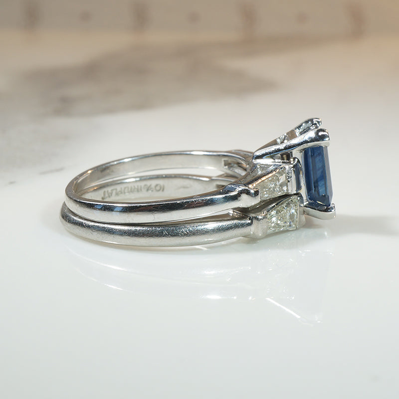 Sapphire and Diamond Platinum Engagement Ring and Band