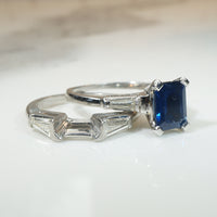 Sapphire and Diamond Platinum Engagement Ring and Band