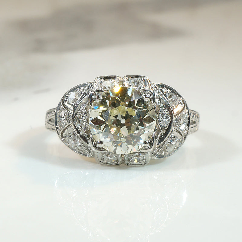 Fabulous 1.81ct Old European Cut Diamond in Platinum Deco Ring