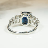 Vintage Cushion Cut Sapphire and Baguete Diamond Ring