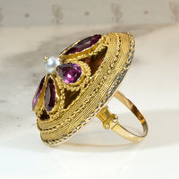 Gorgeous Georgian Garnet & Gold Cannetille Dome Ring