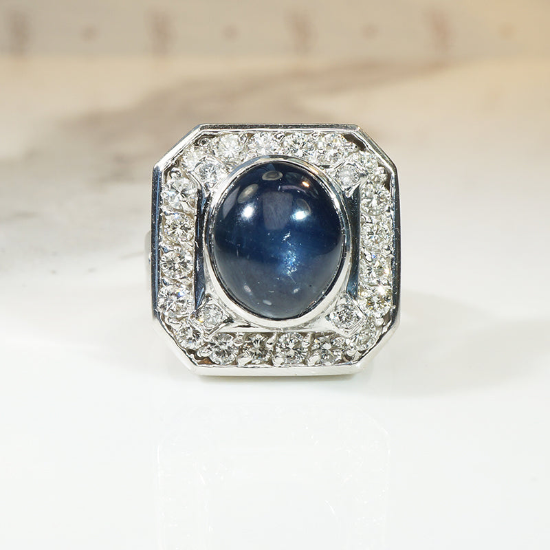 Monumental Cabochon Sapphire & Diamond Ring