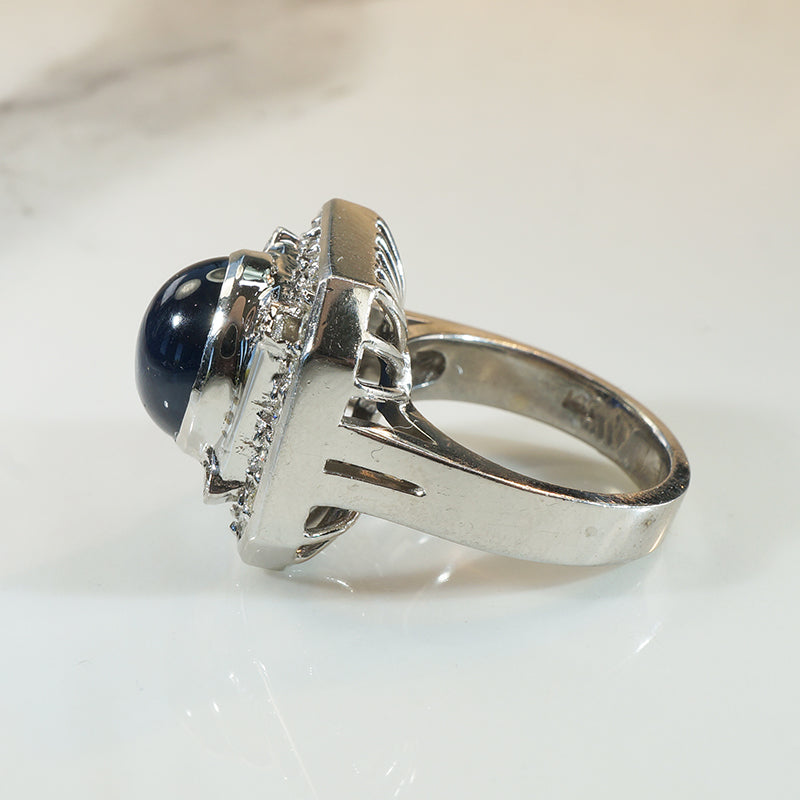 Monumental Cabochon Sapphire & Diamond Ring