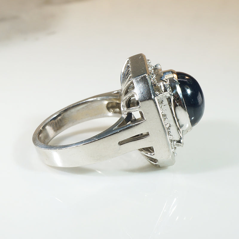Monumental Cabochon Sapphire & Diamond Ring