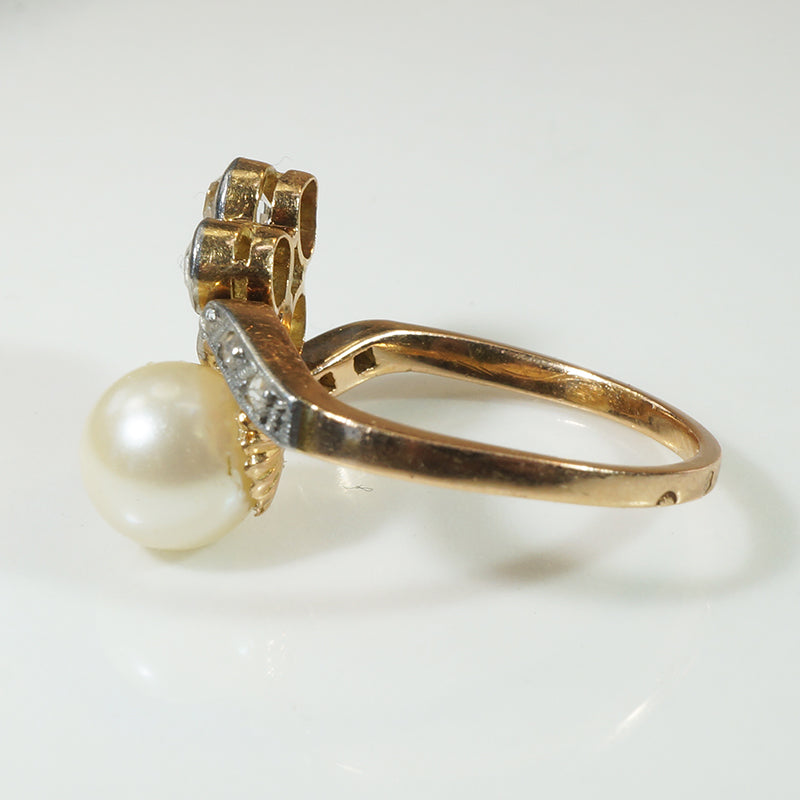 Antique Rose & Old Mine Cut Diamonds and Pearl Ring