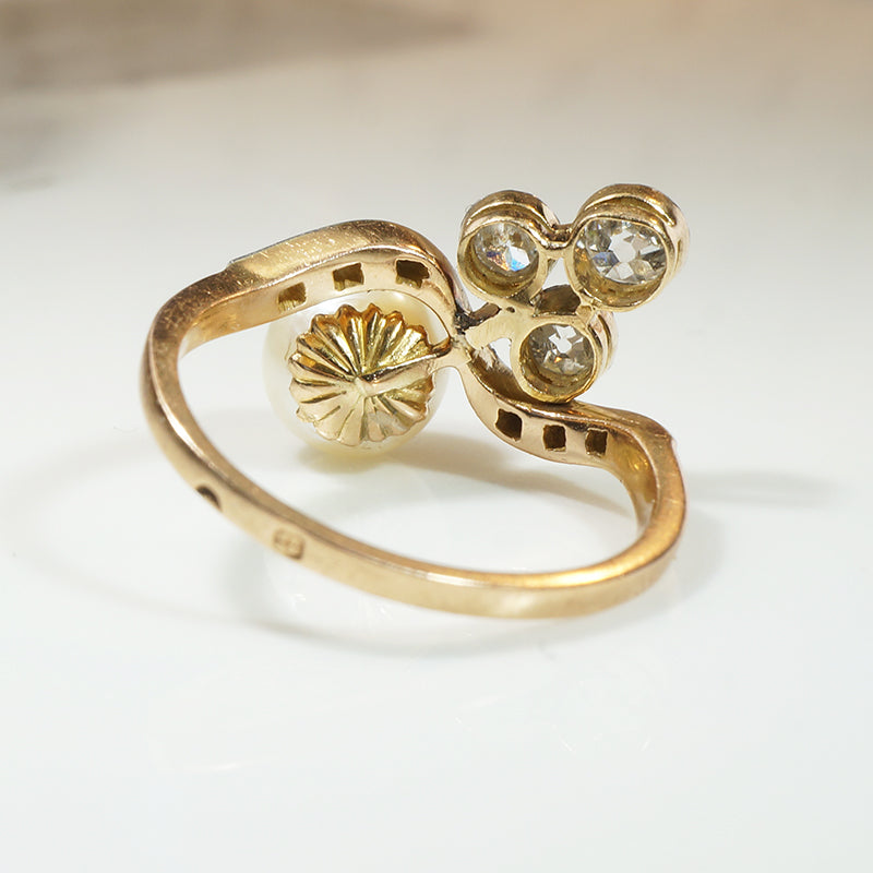 Antique Rose & Old Mine Cut Diamonds and Pearl Ring