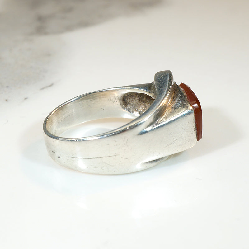 Chic Modernist Sterling Silver & Carnelian Ring