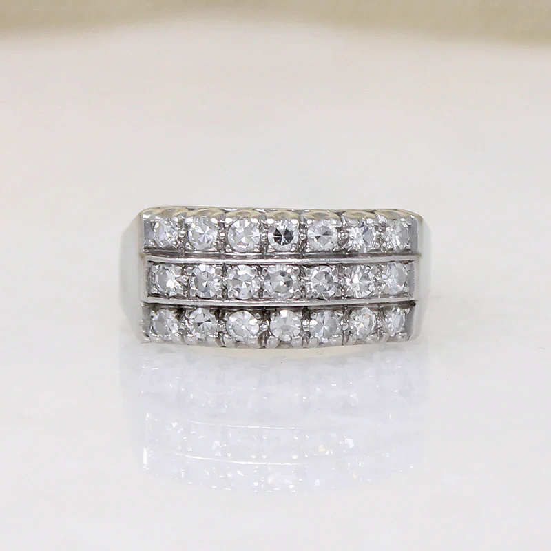 Impressive Three Row Diamond & Platinum Retro Band