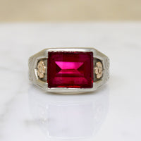 Cheerful Synthetic Ruby in Two-Tone Signet Ring