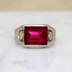 Cheerful Synthetic Ruby in Two-Tone Signet Ring