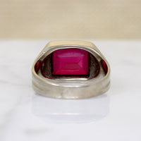 Cheerful Synthetic Ruby in Two-Tone Signet Ring