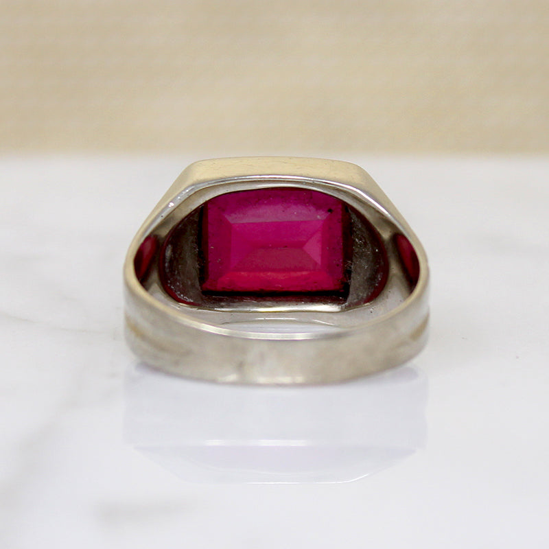 Cheerful Synthetic Ruby in Two-Tone Signet Ring