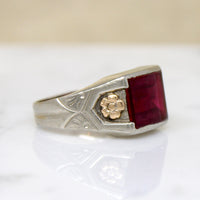 Cheerful Synthetic Ruby in Two-Tone Signet Ring