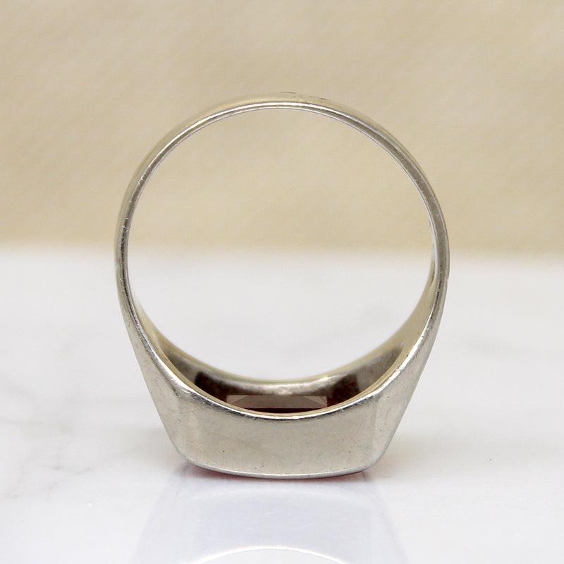 Cheerful Synthetic Ruby in Two-Tone Signet Ring