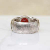 Heavy Silver Band with Garnet & Interesting Details