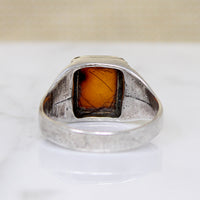 Amber Cushion in Engraved Sterling Ring