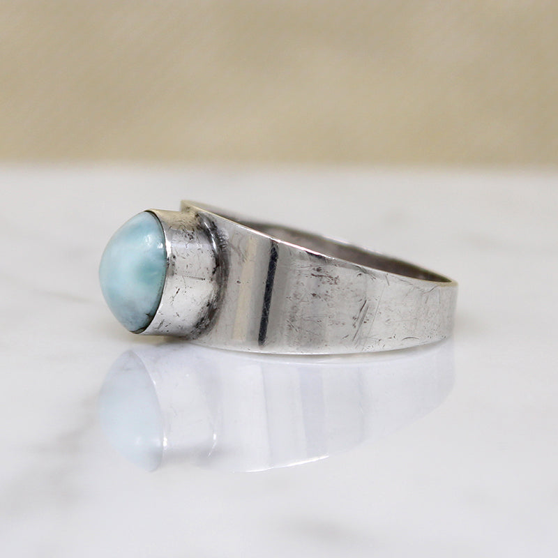 Modernist Silver Band with Cool Blue Art Glass