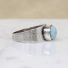 Modernist Silver Band with Cool Blue Art Glass