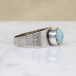 Modernist Silver Band with Cool Blue Art Glass