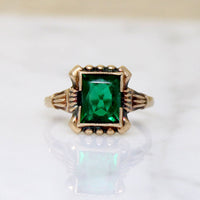 Jewel-Toned Green Glass & Gold Ring