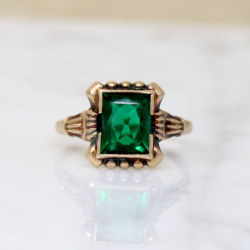 Jewel-Toned Green Glass & Gold Ring