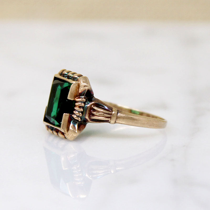 Jewel-Toned Green Glass & Gold Ring