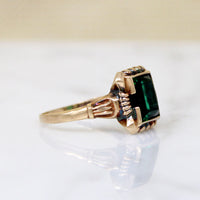 Jewel-Toned Green Glass & Gold Ring