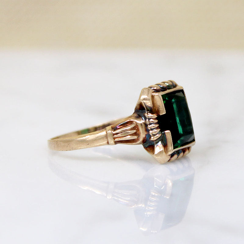 Jewel-Toned Green Glass & Gold Ring