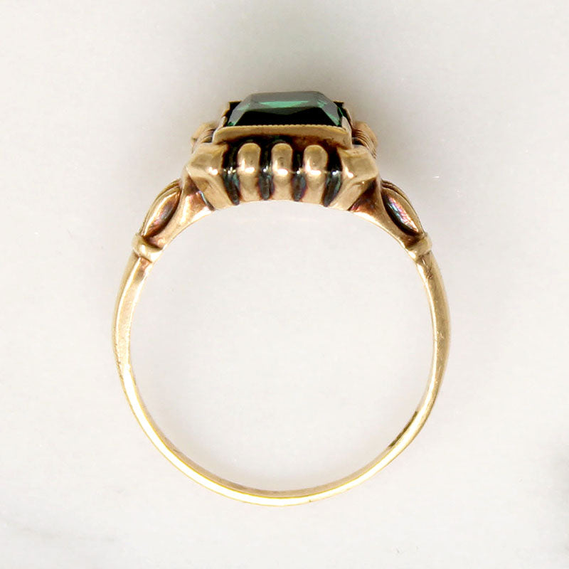 Jewel-Toned Green Glass & Gold Ring