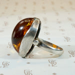 Chunky Amber Cabochon in Silver Brutalist Ring