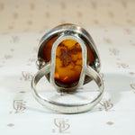 Chunky Amber Cabochon in Silver Brutalist Ring