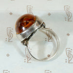 Chunky Amber Cabochon in Silver Brutalist Ring