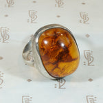Chunky Amber Cabochon in Silver Brutalist Ring
