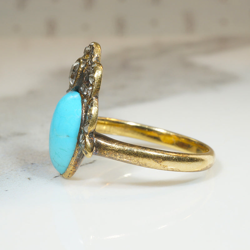 Georgian Turquoise & Diamond Crown Ring