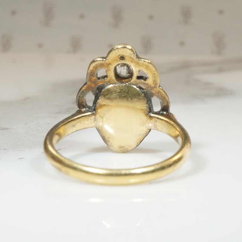 Georgian Turquoise & Old Mine Cut Diamond Crown Ring