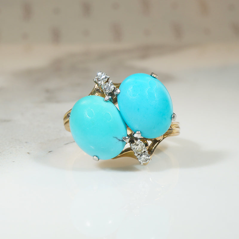 Turquoise Toi et Moi Ring with Diamond Accents