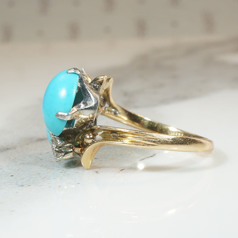 Turquoise Toi et Moi Ring with Diamond Accents