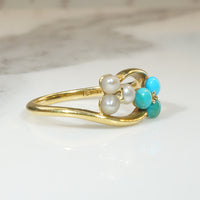 Turquoise & Pearl Sweet Clover Victorian Bypass Ring