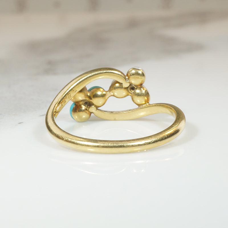 Turquoise & Pearl Sweet Clover Victorian Bypass Ring