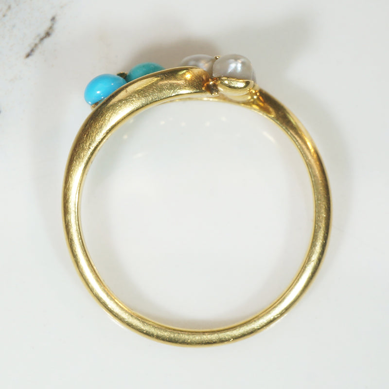 Turquoise & Pearl Sweet Clover Victorian Bypass Ring