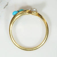 Turquoise & Pearl Sweet Clover Victorian Bypass Ring