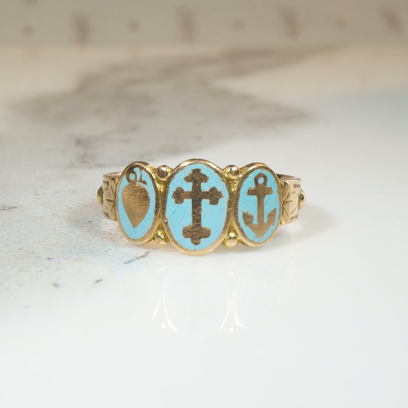 Pastel Blue Enamel Faith, Hope & Charity English Band