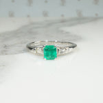 Fresh Green Emerald Engagement Ring with Baguette Accents