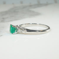 Fresh Green Emerald Engagement Ring with Baguette Accents