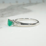 Fresh Green Emerald Engagement Ring with Baguette Accents