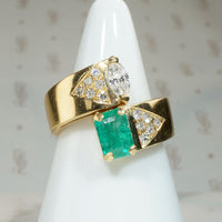 Marquise Diamond & Emerald 18k Gold Bypass Ring