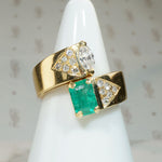 Marquise Diamond & Emerald 18k Gold Bypass Ring